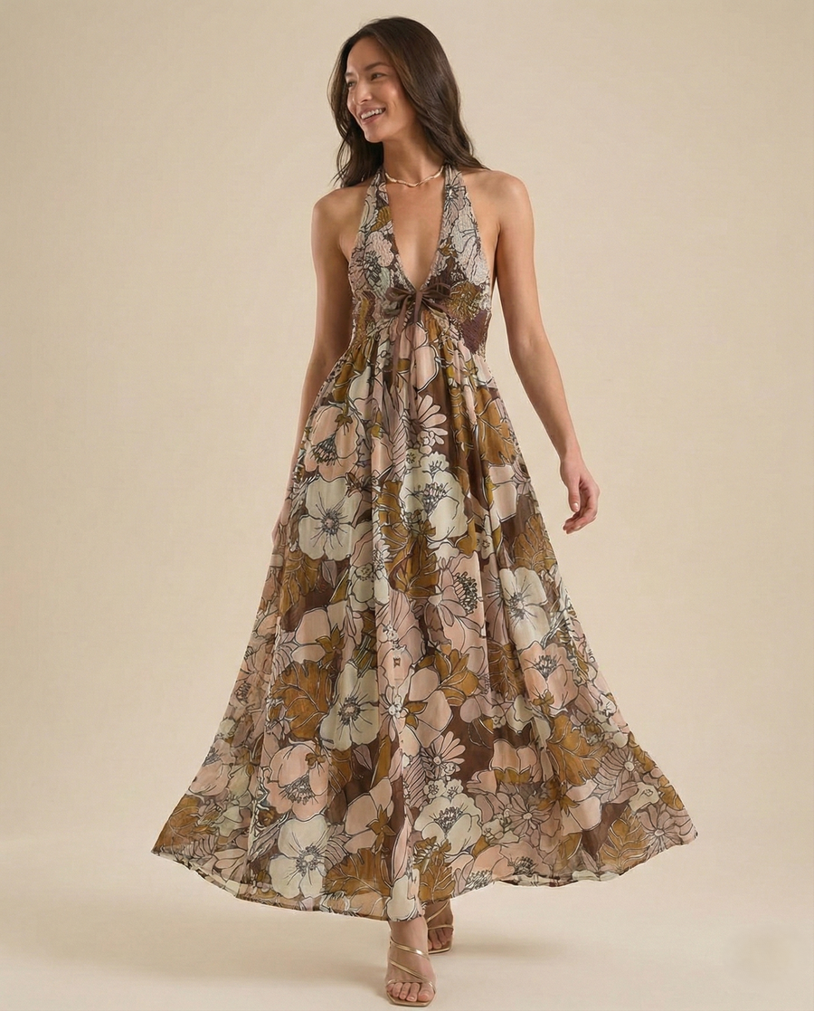 Wren | Halter Maxi Dress Smocked Floral
