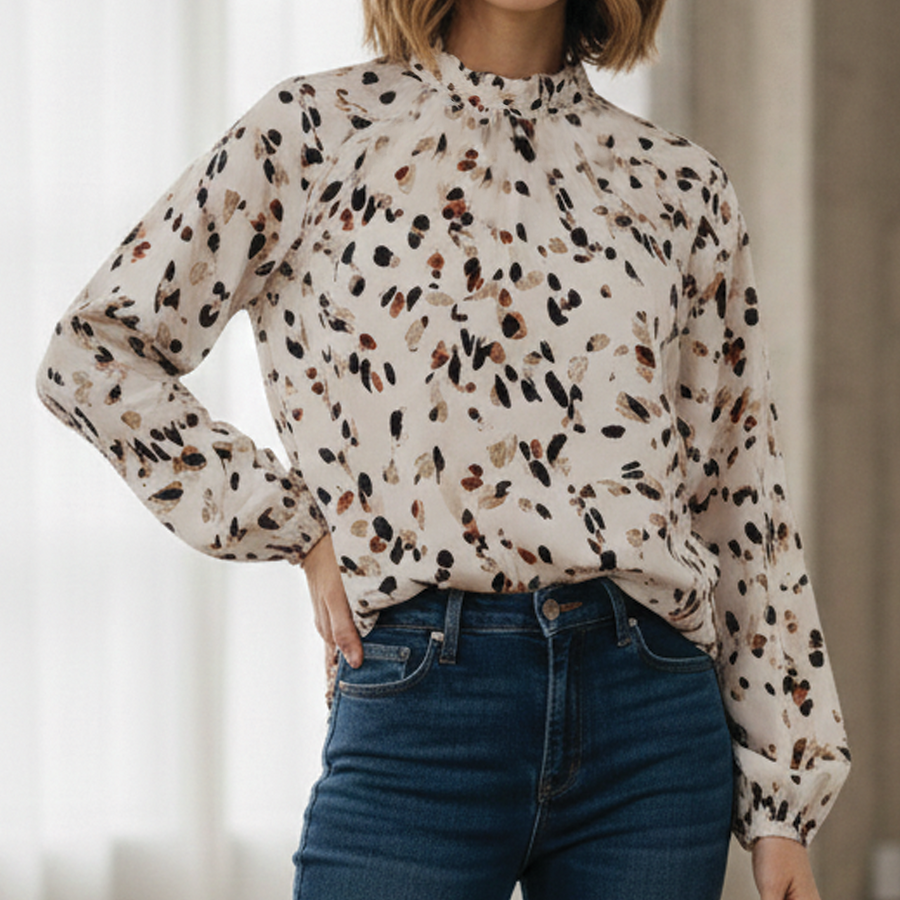 Polly |  Vintage Blouse Printed High Mock