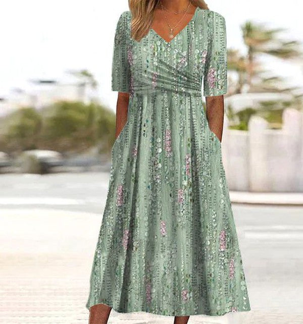 Lola | Floral Midi Dress A-Line V-Neck