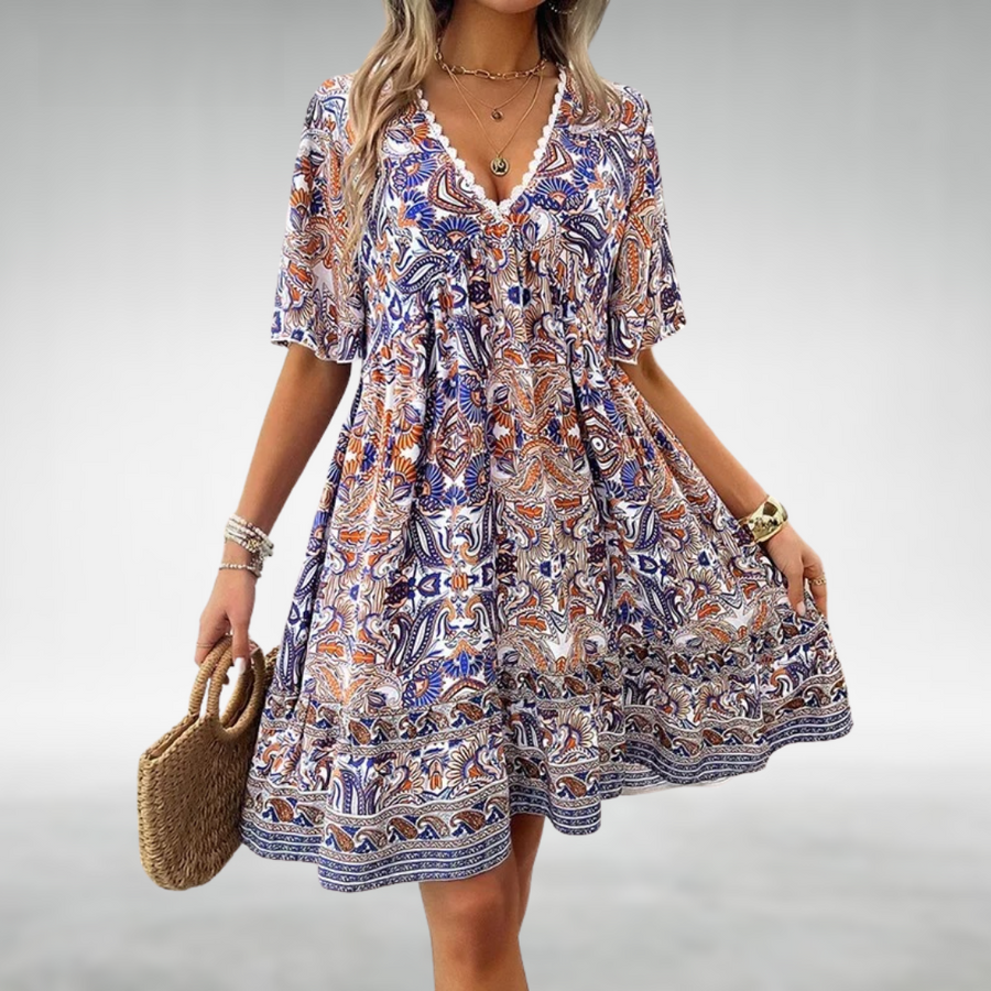Faith | Boho Mini Dress Tiered V-Neck