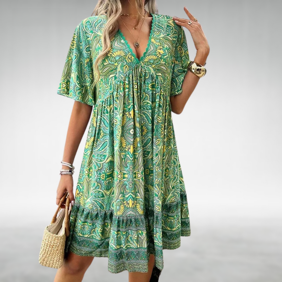 Faith | Boho Mini Dress Tiered V-Neck