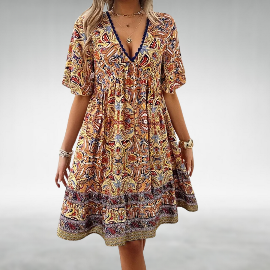 Faith | Boho Mini Dress Tiered V-Neck