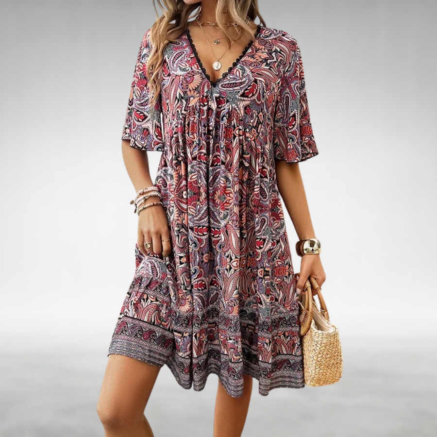 Faith | Boho Mini Dress Tiered V-Neck
