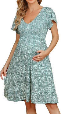 Linda | Maternity Dress Floral Flutter Sleeve
