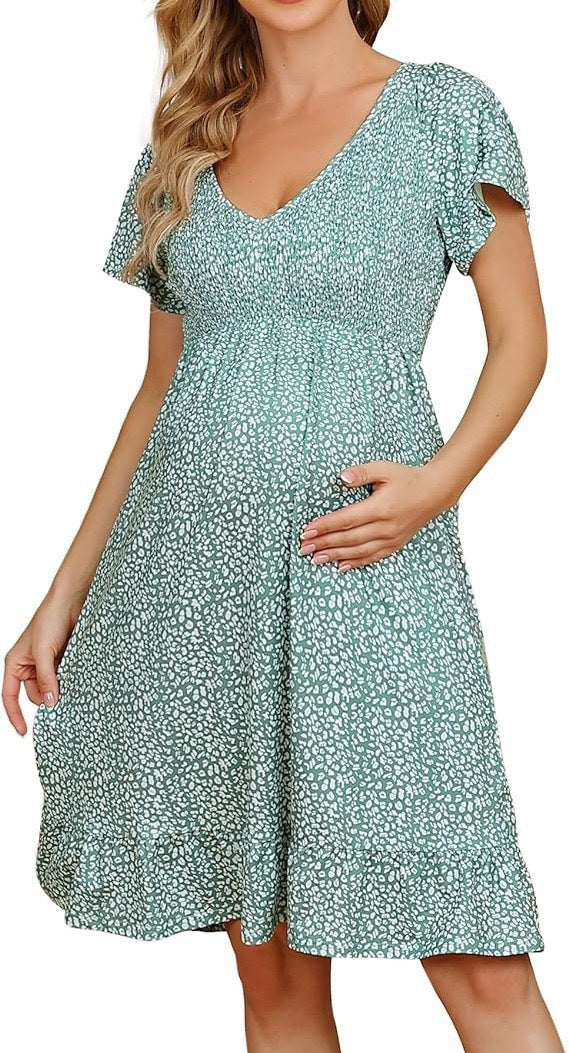 Linda | Maternity Dress Floral Flutter Sleeve