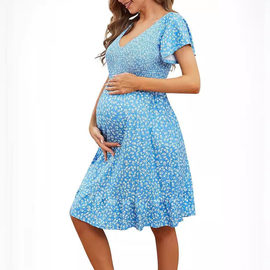 Linda | Maternity Dress Floral Flutter Sleeve