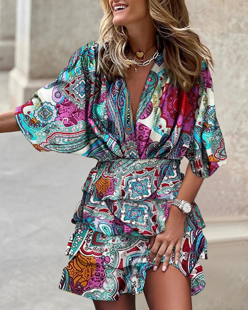 Kayla | Boho Mini Sundress V-Neck Tiered