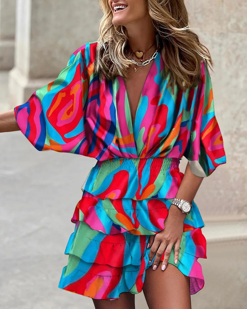 Kayla | Boho Mini Sundress V-Neck Tiered