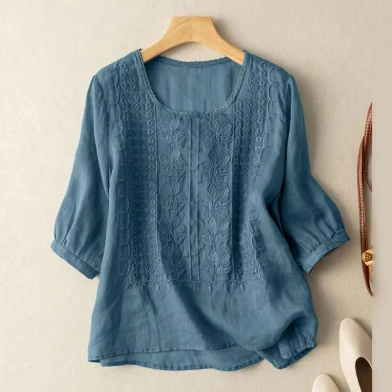 Leah | Lace Blouse with Round Neck and Short Sleeve