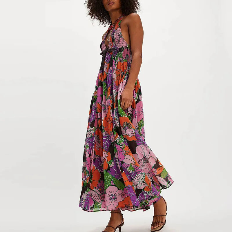 Wren | Halter Maxi Dress Smocked Floral