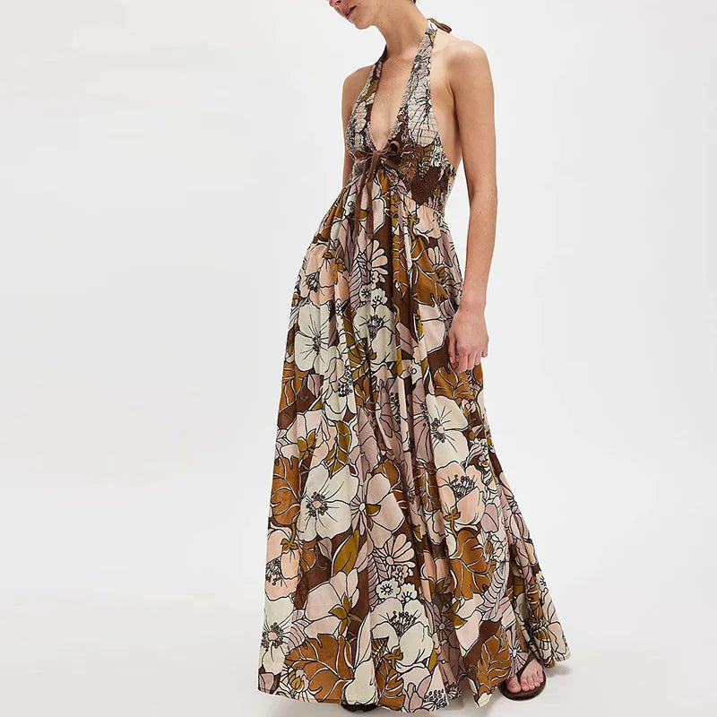 Wren | Halter Maxi Dress Smocked Floral