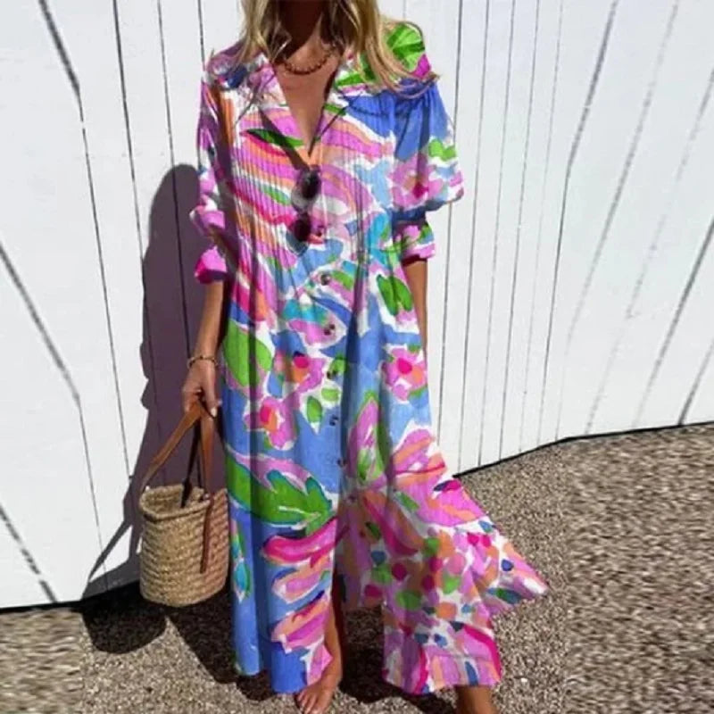 Molly | Floral Maxi Dress Long Sleeve V-Neck