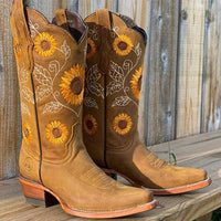 Callie | Orthopedic Cowboy Boots with Sunflower Embroidery and Pointed Toe