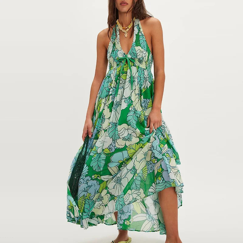 Wren | Halter Maxi Dress Smocked Floral