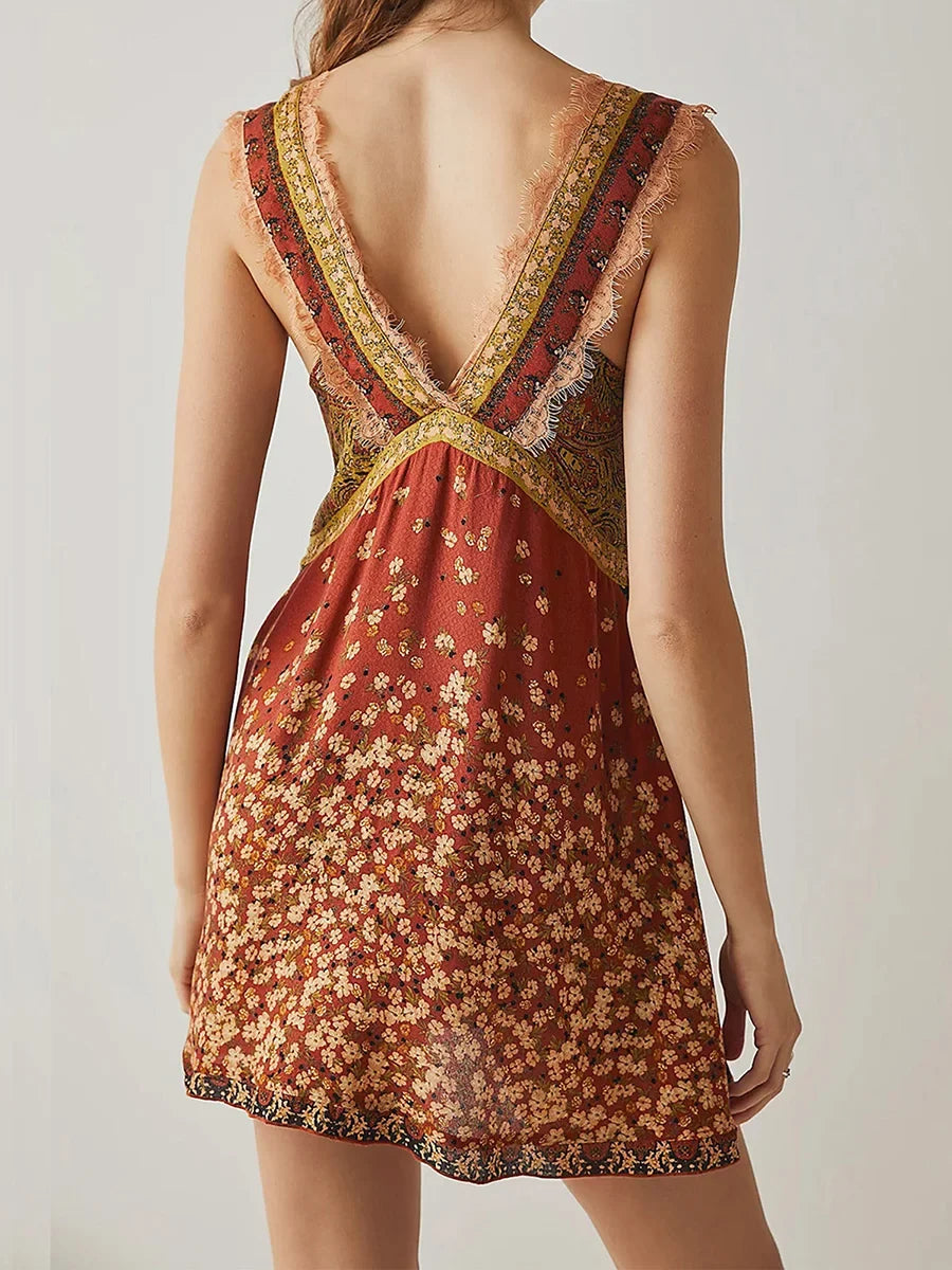 Ophelia | Boho Mini Sundress Lace Floral