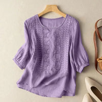 Leah | Lace Blouse with Round Neck and Short Sleeve