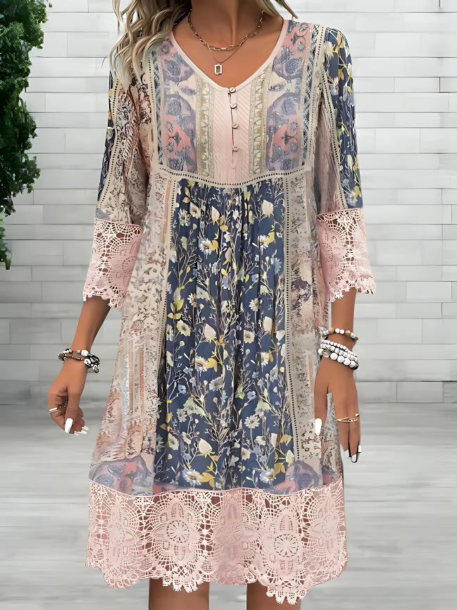 Zara | Boho Midi Dress Lace Floral