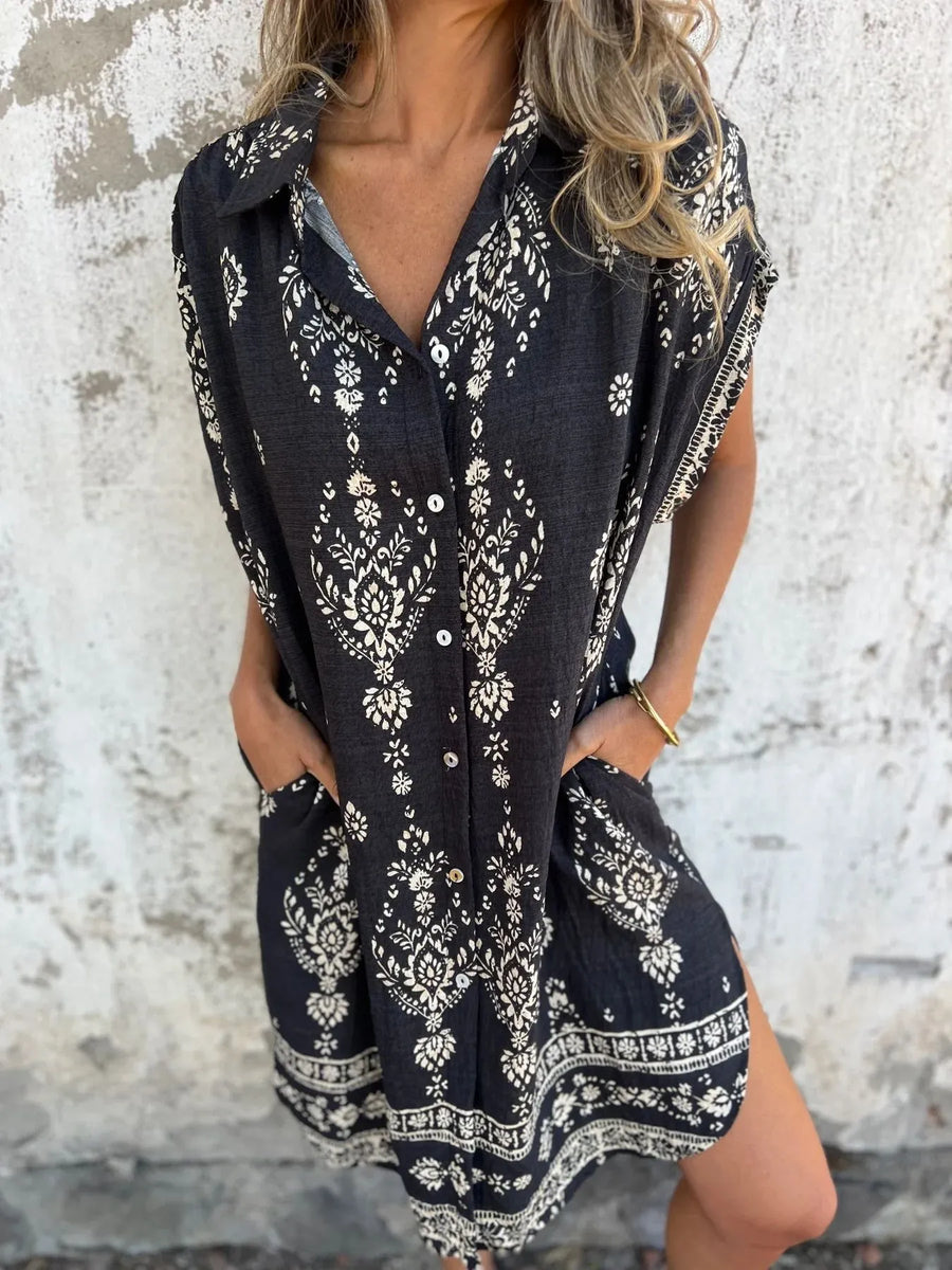 Olive |  Boho Dress Button-Front