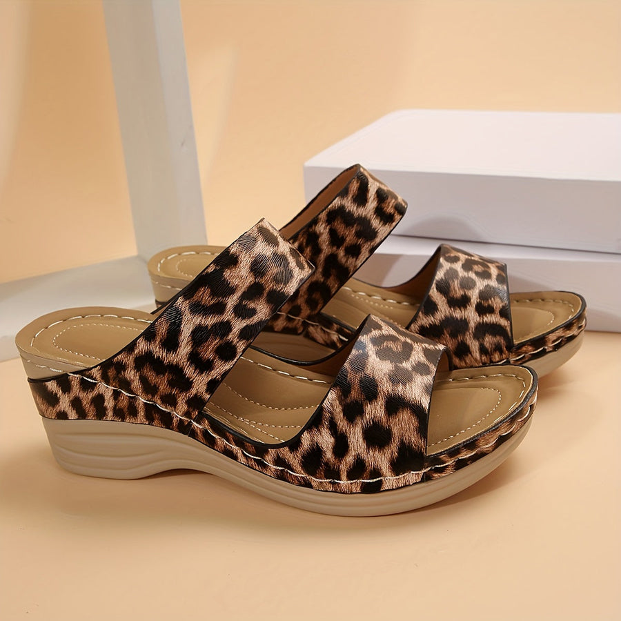 Eva | Orthopedic Leopard Print Wedge Sandals with Double Strap