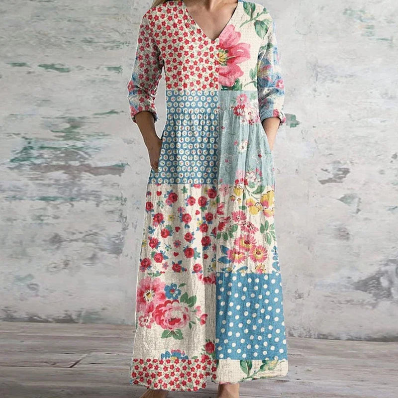 Harley | Patchwork Maxi Dress with Long Sleeves