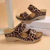 Eva | Orthopedic Leopard Print Wedge Sandals with Double Strap