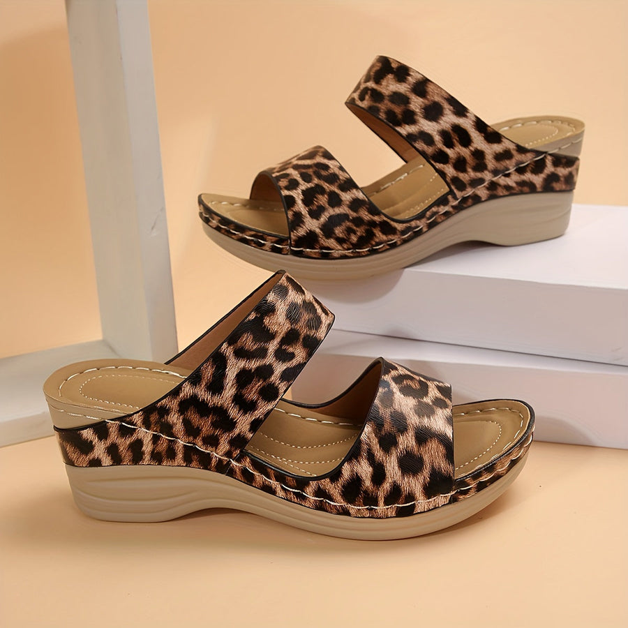 Eva | Orthopedic Leopard Print Wedge Sandals with Double Strap
