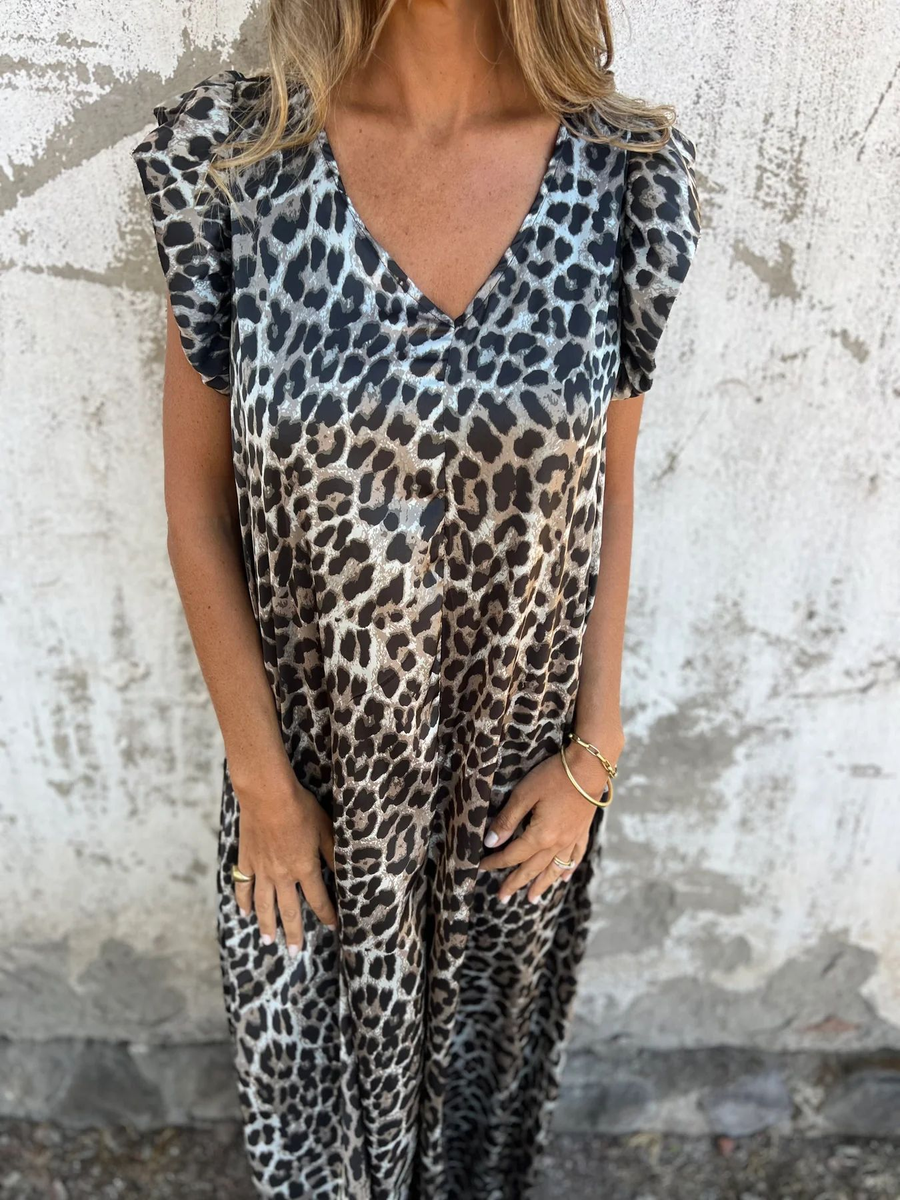 Melinda | Animal Print Jumpsuit V-Neck