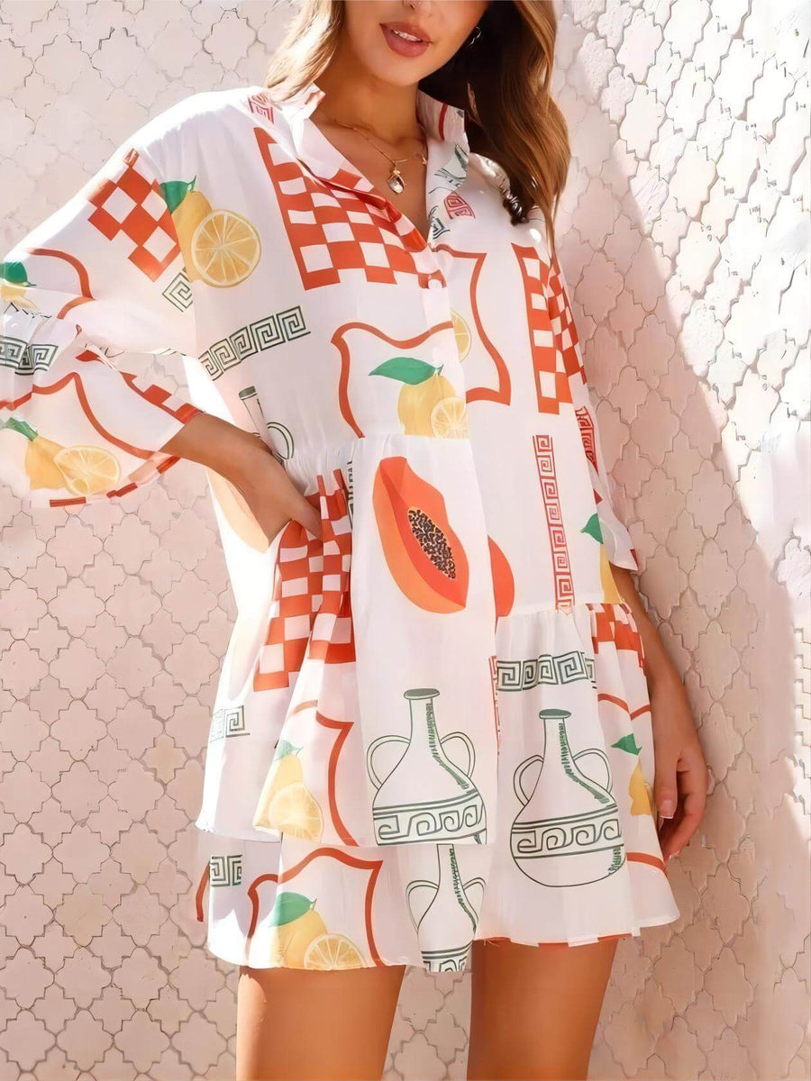 Yvonne | Boho Mini Sundress Three Quarter Sleeves