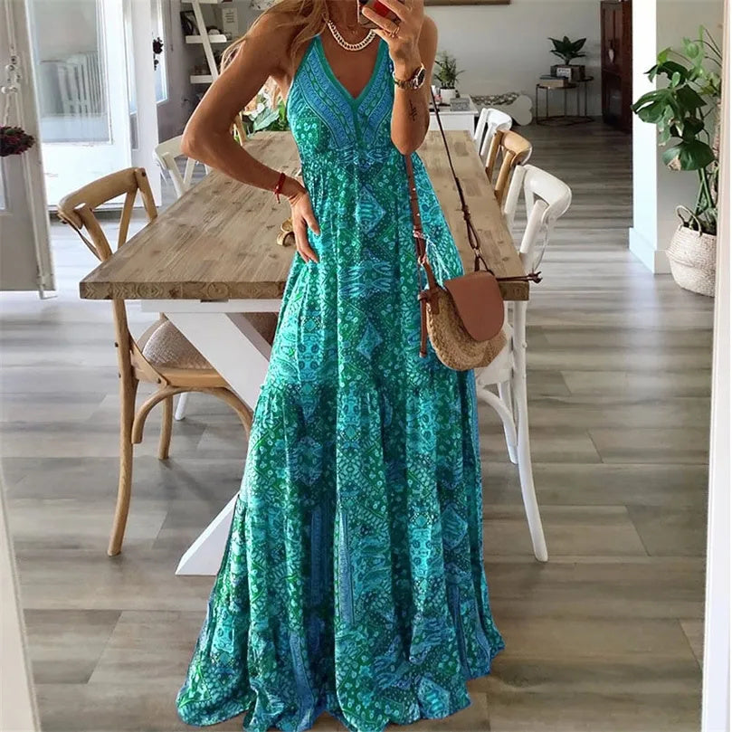 Pearl | Boho Maxi Sundress Halter V-Neck