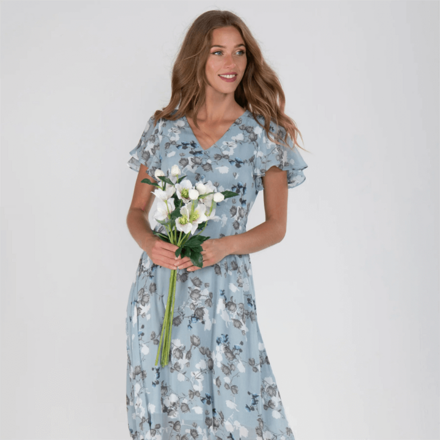 Valentina | Wedding Guest Maxi Dress V-Neck Flutter Sleeve