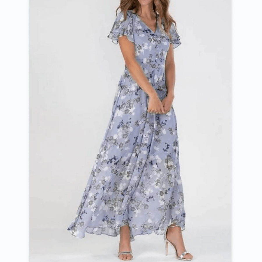 Valentina | Wedding Guest Maxi Dress V-Neck Flutter Sleeve