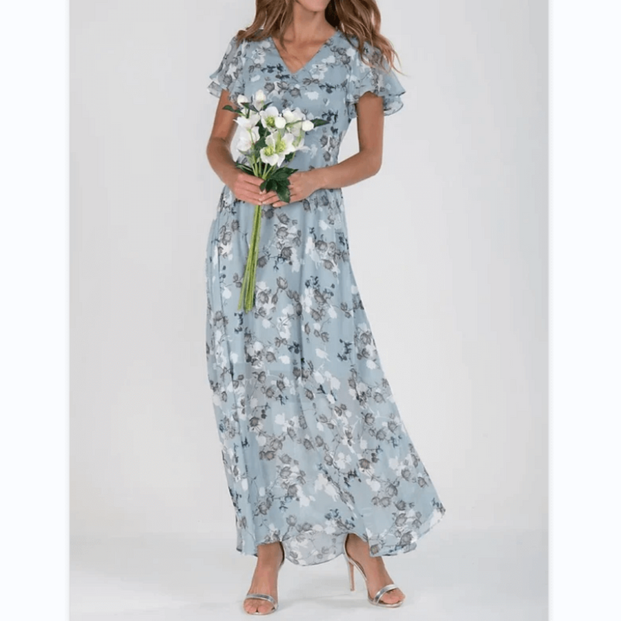 Valentina | Wedding Guest Maxi Dress V-Neck Flutter Sleeve