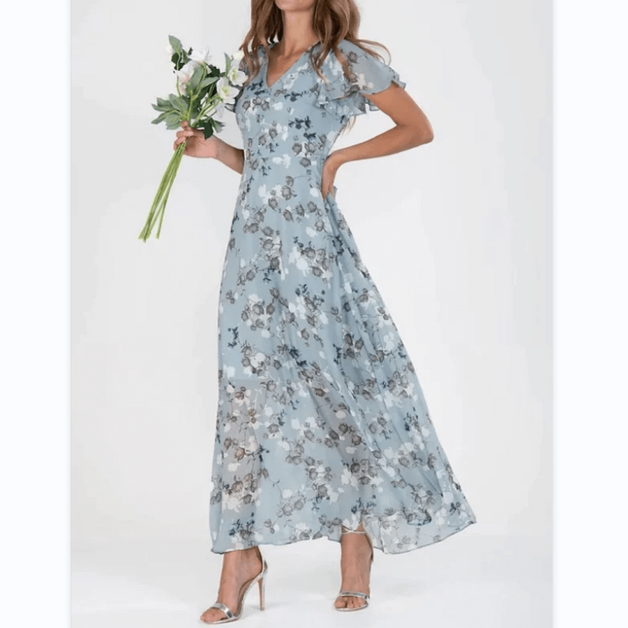 Valentina | Wedding Guest Maxi Dress V-Neck Flutter Sleeve